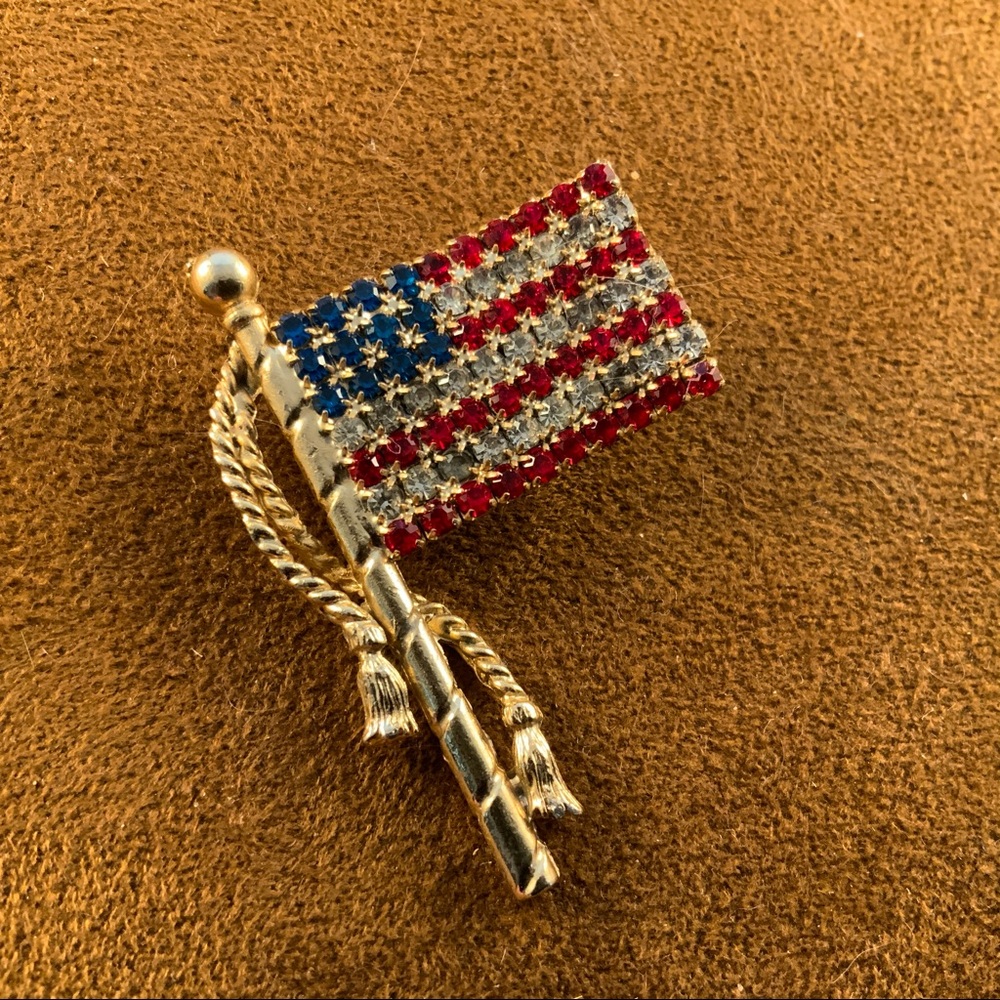 Rhinestone red, white, and blue flag pin